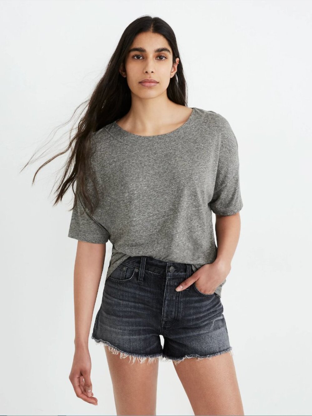 Madewell Rivet & Thread Women's Boxy-Crop Tee in Heathered Gray ~ Medium